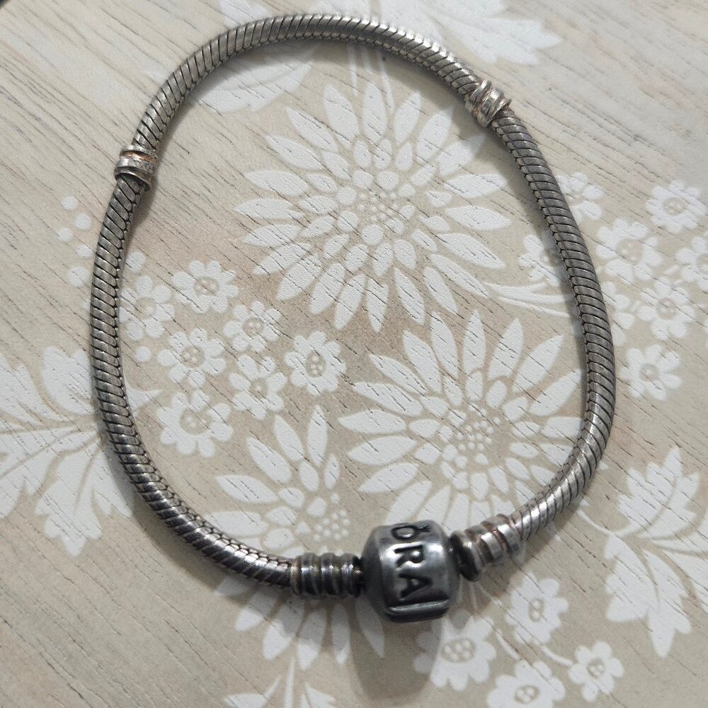 Pandora Sterling Silver Oxidized Snake Charm Bead Bracelet 7 in